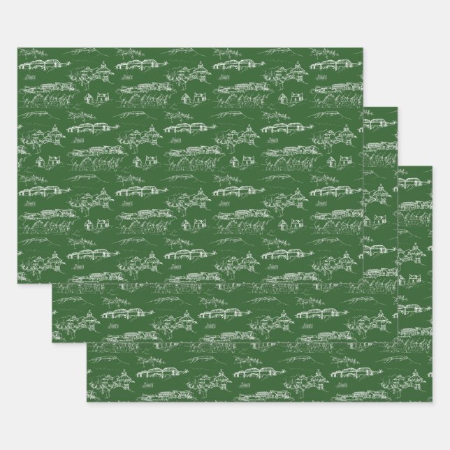 Chattanooga Toile Green Holiday Wrap 3 Blätter (Set)