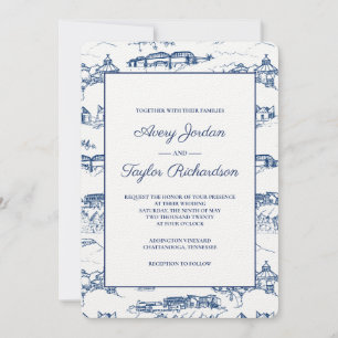 Chattanooga Toile Navy und Weiß Einladung