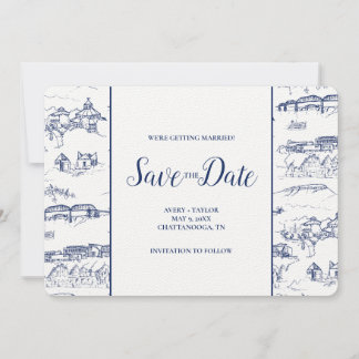 Chattanooga Toile Navy und White Save the Date