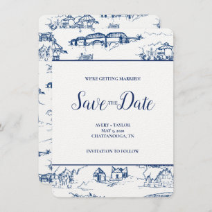 Chattanooga Toile Navy und White Save the Date