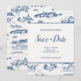 Chattanooga Toile Navy und White Save the Date
