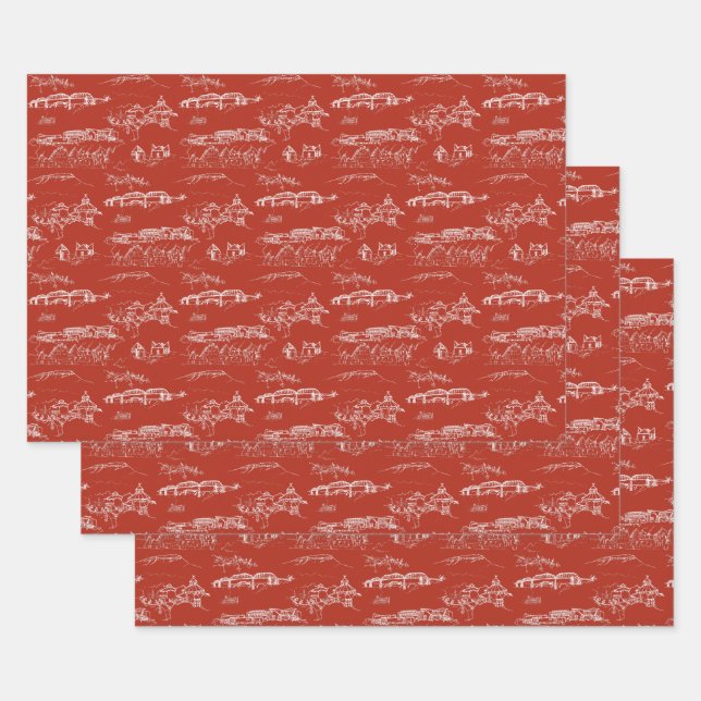 Chattanooga Toile Red Holiday Wrap 3 Blätter (Set)
