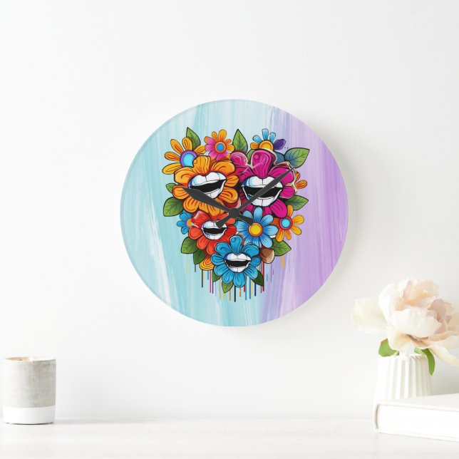 Chatty Blossoms Taza Große Wanduhr (Zuhause)