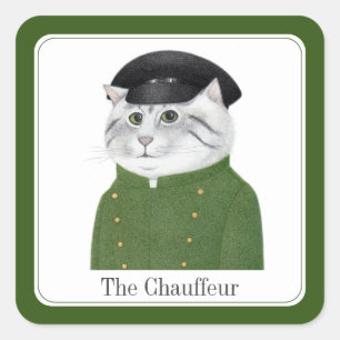 CHAUFFEUR CAT Kleine Quadrate-Sticker + Text Quadratischer Aufkleber