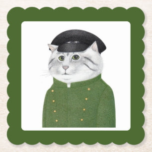 CHAUFFEUR CAT Scalloped Square Paper Untersetzer