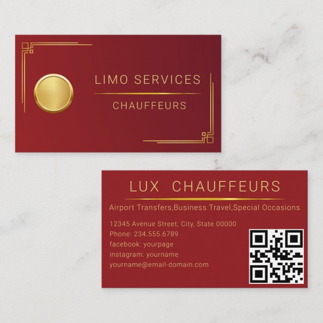 Chauffeur Driver Royal Gold Border Business Card Visitenkarte (Vorne/Hinten)