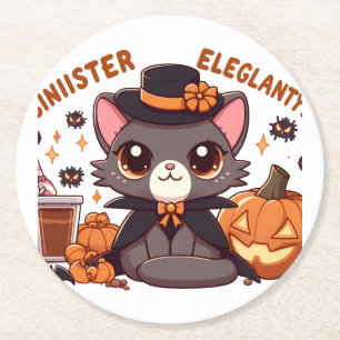 Chausie Cat a Playful Blend Kawaii & Halloween Runder Pappuntersetzer