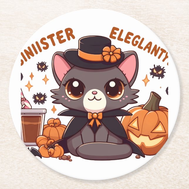 Chausie Cat a Playful Blend Kawaii & Halloween Runder Pappuntersetzer (Vorderseite)