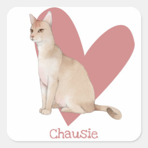 Chausie Cat Watercolor Kitty Pink Herz Quadratischer Aufkleber