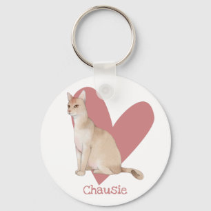 Chausie Cat Watercolor Kitty Pink Herz Schlüsselanhänger