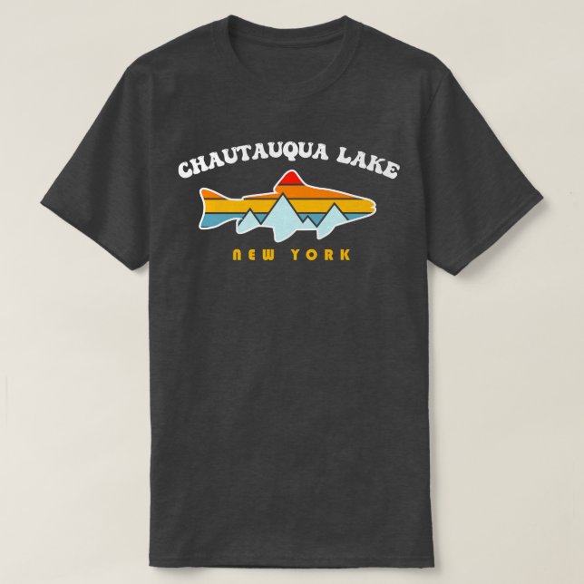 Chautauqua Lake New York NY Retro Sunset Fischen T-Shirt (Design vorne)