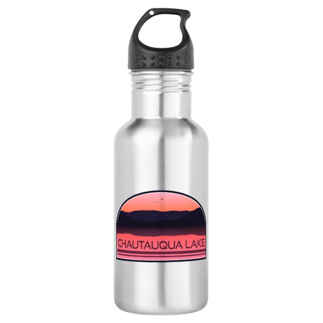 Chautauqua Lake New York Red Sunrise Edelstahlflasche (Vorderseite)