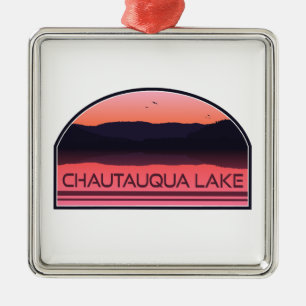 Chautauqua Lake New York Red Sunrise Ornament Aus Metall