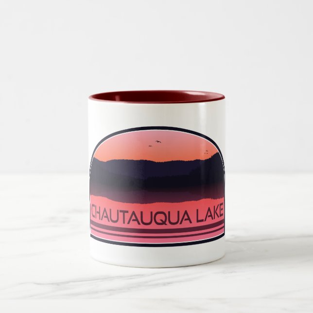 Chautauqua Lake New York Red Sunrise Zweifarbige Tasse (Mittel)