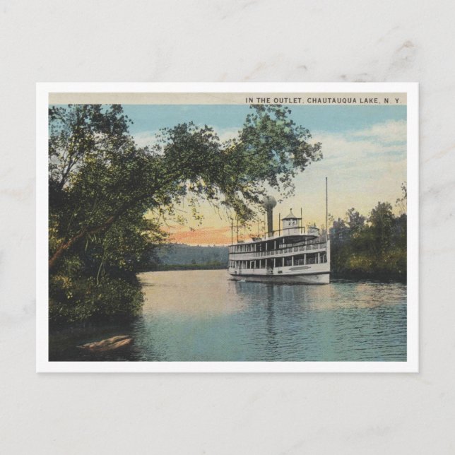 Chautauqua Lake NY, Steamer im Outlet 1930 Postkarte (Vorderseite)