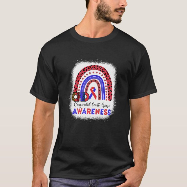 CHD Awareness Heart Disease Leopard Rainbow Blue R T-Shirt (Vorderseite)