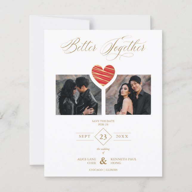 Cheap Better Together Red Golden Heart 2 Photos (Vorderseite)