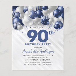 Cheap Blue Silver Balloon Glitzer 90. Geburtstag Flyer