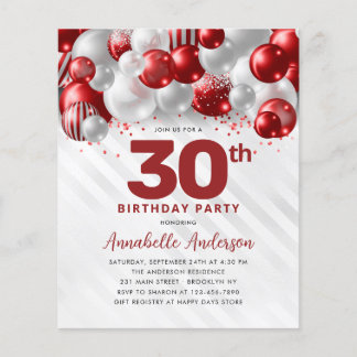 Cheap Burgundy Red Silver Balloon Glitzer Geburtst Flyer