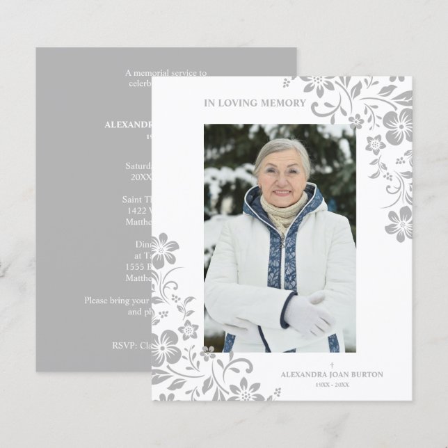 Cheap Classic Grey Floral Funeral Service Photo (Vorne/Hinten)