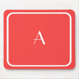 Cheap Coral Red Mousepad mit weißem Monogramm