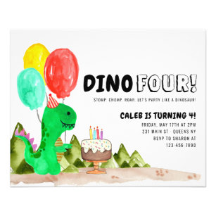 Cheap Dino FOUR Balloon Dinosaur 4. Geburtstag Flyer