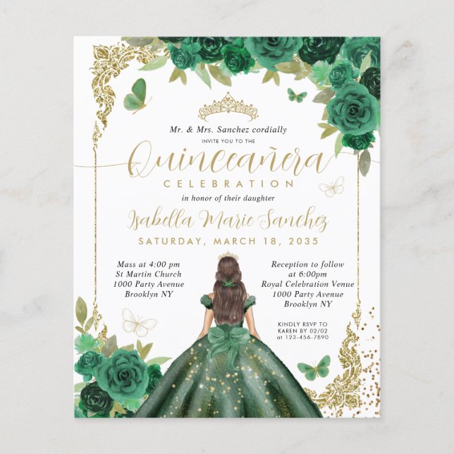 Cheap Emerald Green Gold Princess Quinceañera Flyer (Vorne)