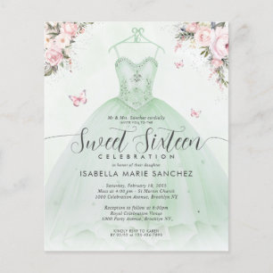 Cheap Emerald Green Pink Floral Gown 16 . Geburtst Flyer