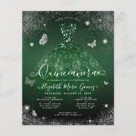 Cheap Emerald Green Silver Gown Foto Quinceanera Flyer