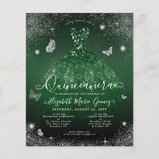 Cheap Emerald Green Silver Gown Foto Quinceanera Flyer