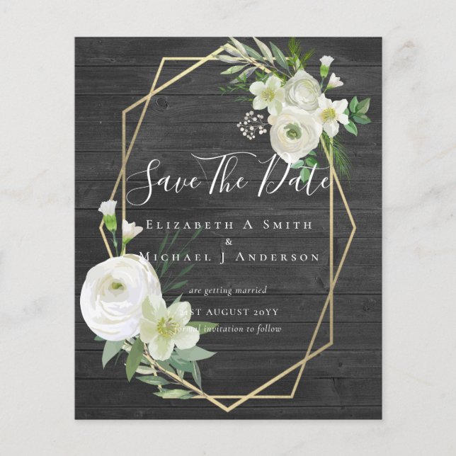 CHEAP Foto Rett Dates White Floral Greenery Leaf Flyer (Vorne)