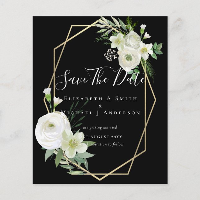 CHEAP Foto Rett Dates White Floral Greenery Leaf Flyer (Vorne)
