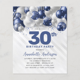 Cheap Navy Blue Silver Ballon Glitzer Geburtstag Flyer