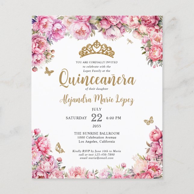 Cheap Pink Glitzer Tiara Quinceañera Flyer (Vorne)