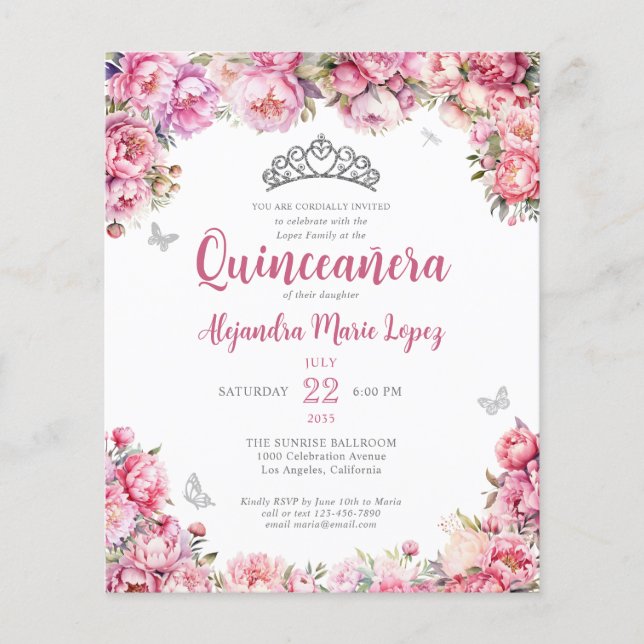 Cheap Pink Silver Glitzer Tiara Quinceañera Flyer (Vorne)