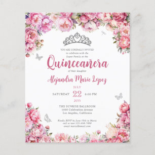 Cheap Pink Silver Glitzer Tiara Quinceañera Flyer