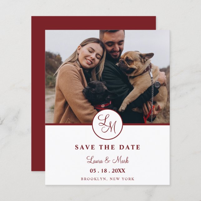 Cheap Red Rustic Photo Minimalist Wedding Initials (Vorne/Hinten)