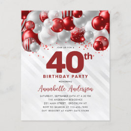 Cheap Red Silver Balloon Glitzer 40. Geburtstag Flyer