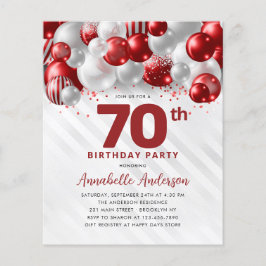 Cheap Red Silver Balloon Glitzer 70. Geburtstag Flyer