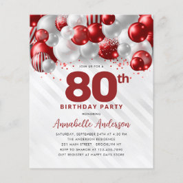 Cheap Red Silver Balloon Glitzer 80. Geburtstag Flyer