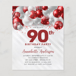 Cheap Red Silver Balloon Glitzer 90. Geburtstag Flyer
