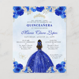 Cheap Royal Blue Gold Floral Princess Quinceañera Flyer