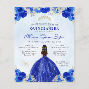 Cheap Royal Blue Gold Floral Princess Quinceañera Flyer
