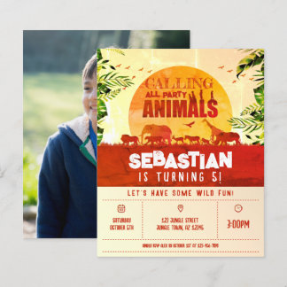 Cheap Safari Wild Animal Foto Geburtstagseinladung