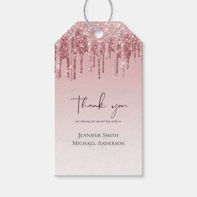 CHEAPEST Rose Gold Pink Glitzer Hochzeit Geschenkanhänger (Vorderseite)