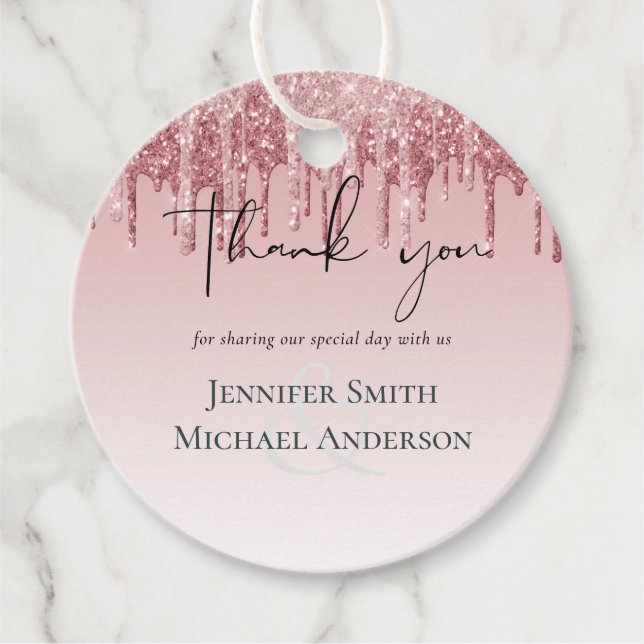 CHEAPEST Rose Gold Pink Glitzer Hochzeit Geschenkanhänger (Vorderseite)
