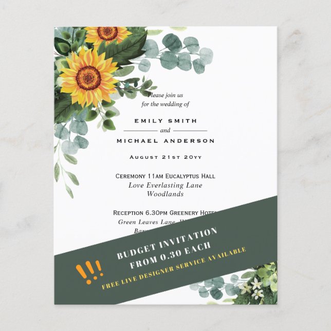 CHEAPEST WEDD INVITATIONS Sonnenblumen Eukalyptus Flyer (Vorne)