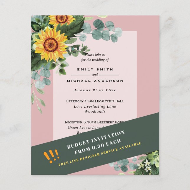 CHEAPEST WEDD INVITATIONS Sonnenblumen Eukalyptus Flyer (Vorne)