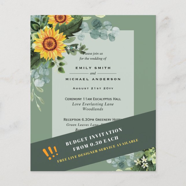 CHEAPEST WEDD INVITATIONS Sonnenblumen Eukalyptus Flyer (Vorne)