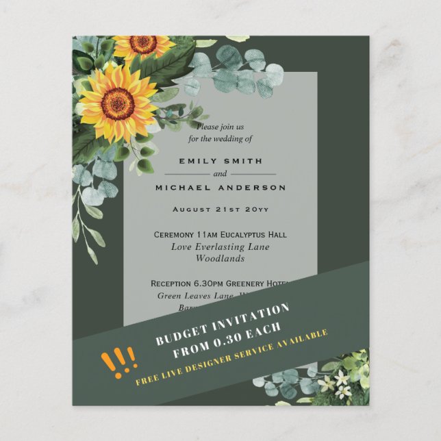 CHEAPEST WEDD INVITATIONS Sonnenblumen Eukalyptus Flyer (Vorne)
